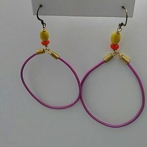 Magenta Thin Leather Hoop Earrings